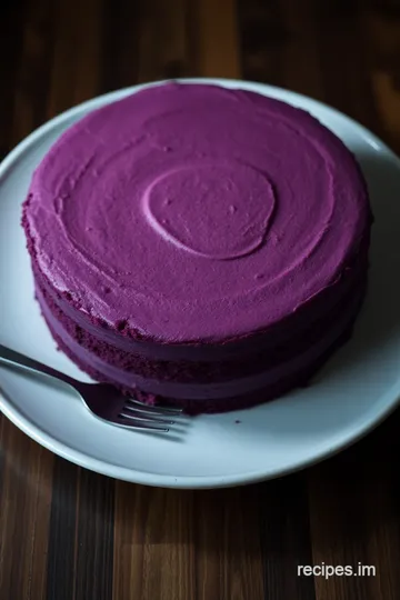 Purple Velvet Cake With Cream Cheese Frosting presentation